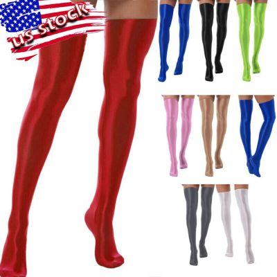 US Womens Glossy Over The Knee Socks Stockings Elastic Thigh High Pantyhose